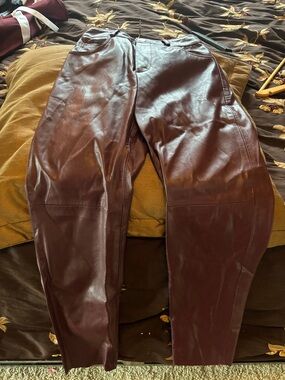 Lulu's Burgundy Faux Leather Straight Leg Pants